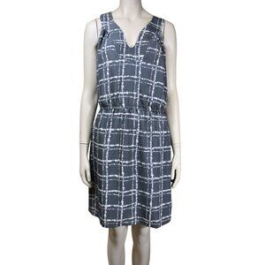 LOFT Gray White Abstract Grid Sleeveless V-Neck Dress | Size Small